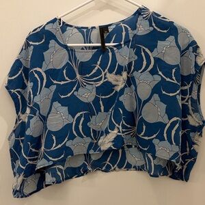 Topshop Boutique Blue and White Floral Silk Crop Top 6
